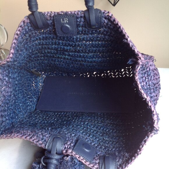 Loeffler Randall Blue Purple Ombre Straw Travel Tote Bag w/ Tassels - Picture 14 of 16